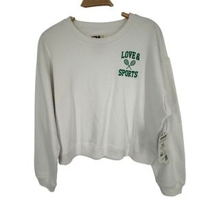 Love & Sports French Terry Pullover Womens L White New Tennis Graphic Sweatshirt